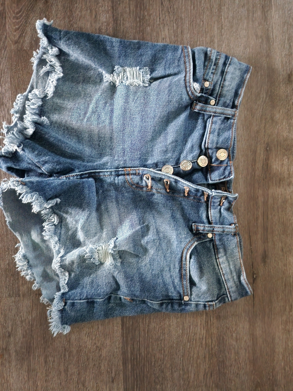 Frayed High-Rise Denim Shorts - Blue